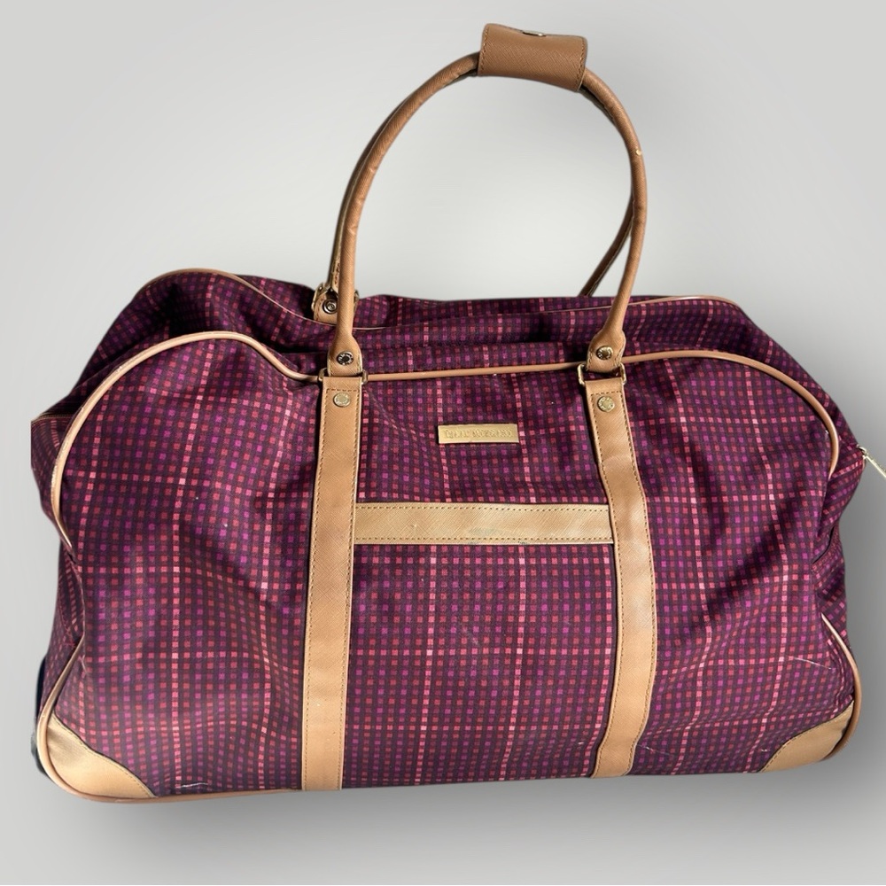 Isaac Mizrahi Burgundy /Brown checkered Roller
Weekender Duffle Bag with wheels